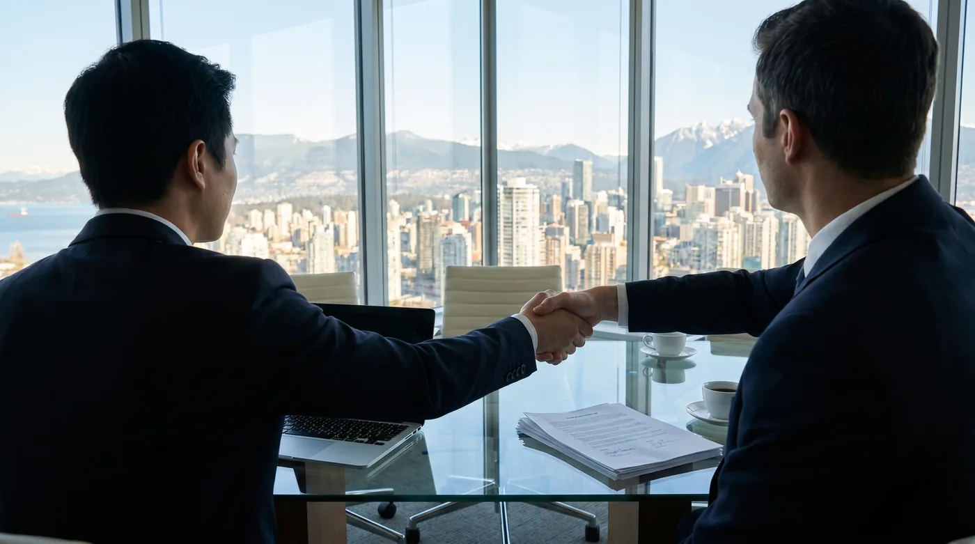 Business partners shaking hands after closing a deal